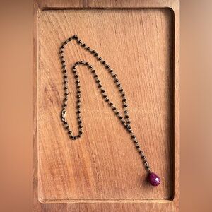 Black and Burgundy/Purple Gemstone Necklace.